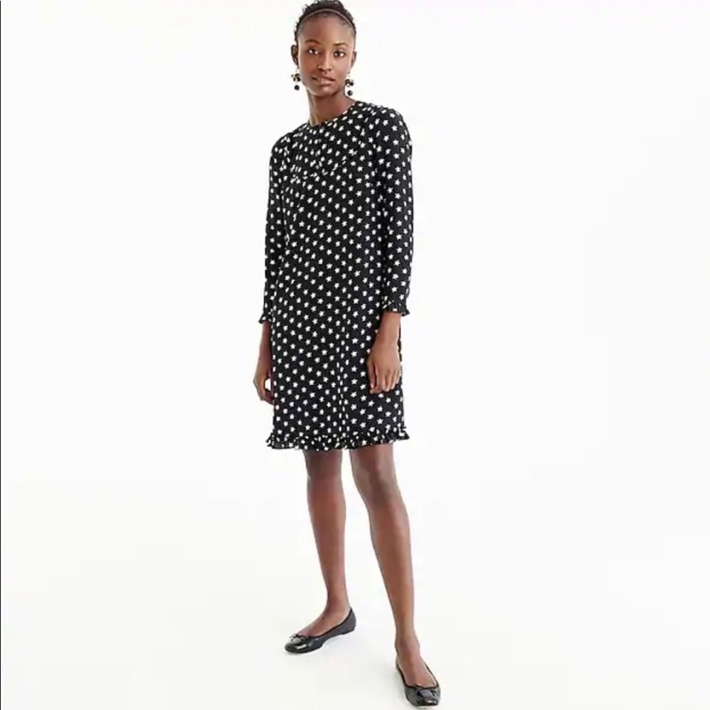 J. CREW COLLECTION Black 100% Silk Star Print Long Sleeves Dress Size 00